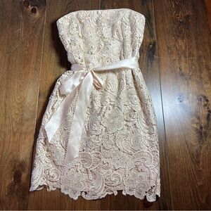 Adrianna Papell Elegant Lace Strapless Dress with Ribbon